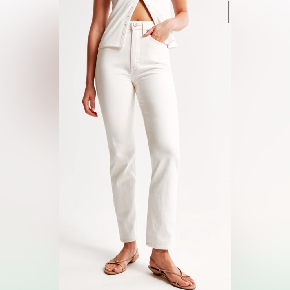 Abercrombie & Fitch Ankle Straight Ultra High Rise Jeans (Cream/White)